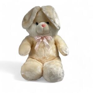VTG 80s KellyToy Rabbit Bunny Soft Cream 18" Tall Easter Plush Pink Bow Girl USA